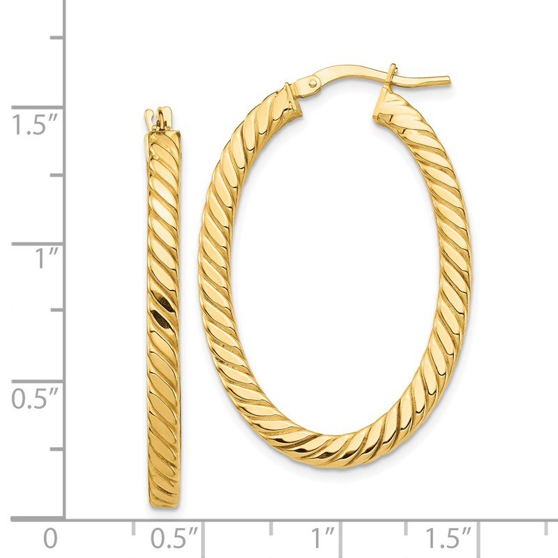 14k Polished & Twisted 3mm Square Tube Oval Hoop Earrings