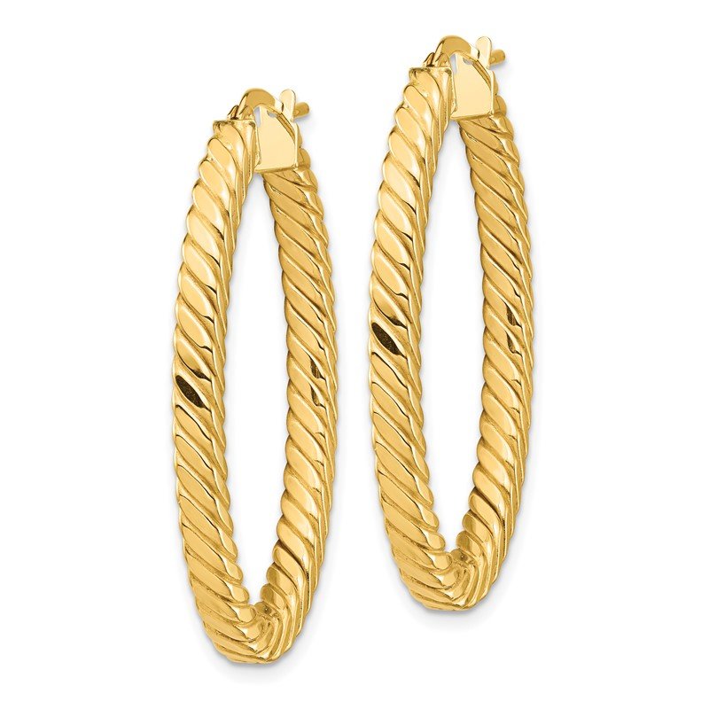 14k Polished &amp; Twisted 3mm Square Tube Oval Hoop Earrings