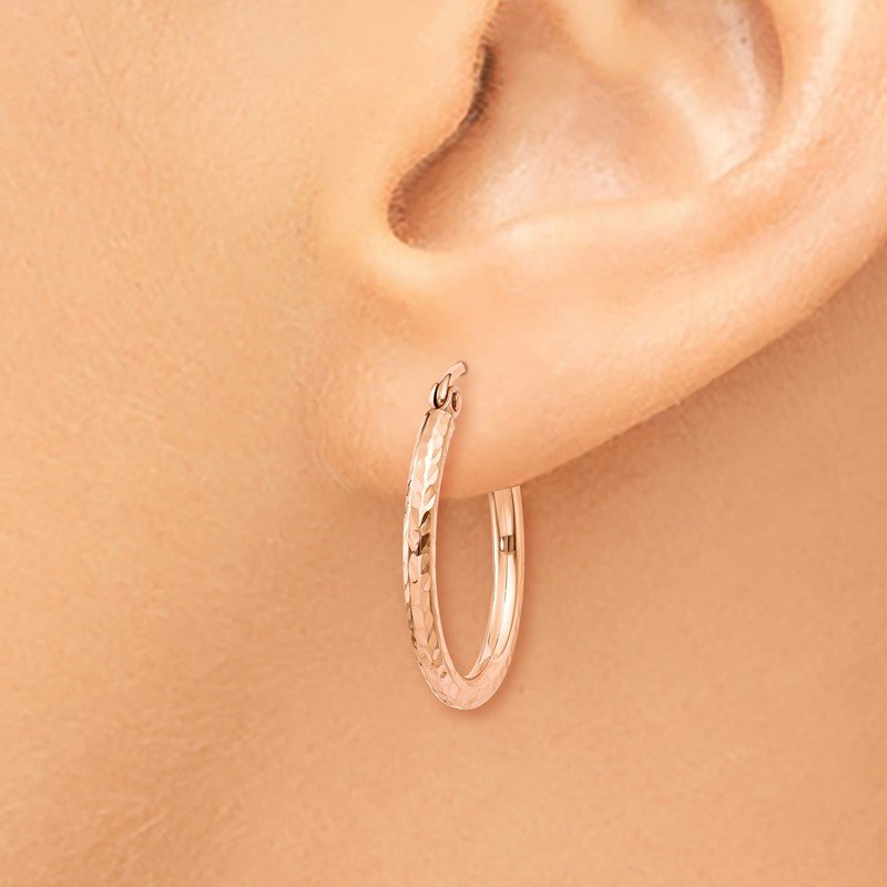 14k Rose Gold Diamond-cut Polished Hoop Earrings