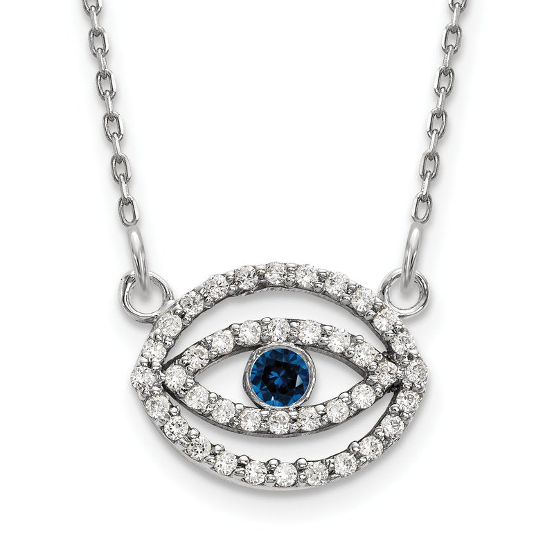 14k White Gold 1/4 carat Diamond and Sapphire Evil Eye 18 inch Necklace