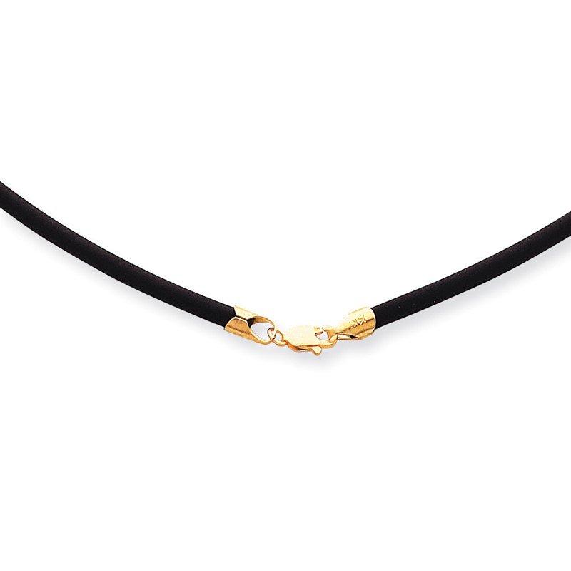 14k Yellow Clasp 4mm 16 inch Black Rubber Cord Necklace