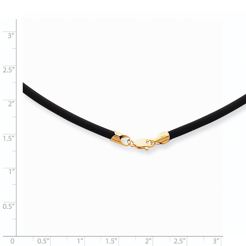 14k Yellow Clasp 4mm 16 inch Black Rubber Cord Necklace