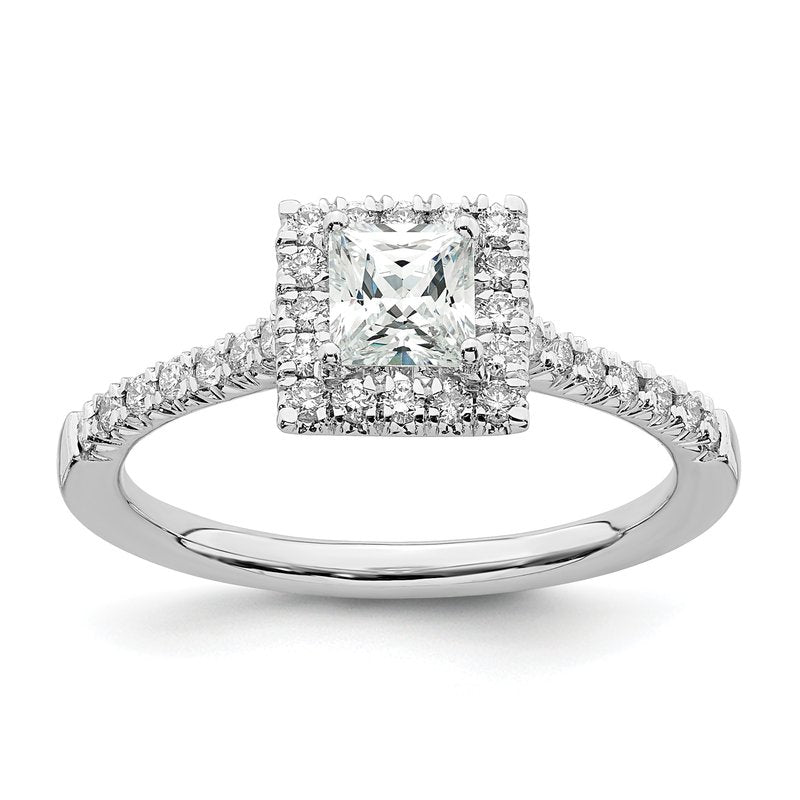 14K White Gold 1/3 carat Lab Grown Diamond VS+ F+ Semi-Mount Princess Halo Engagement Ring