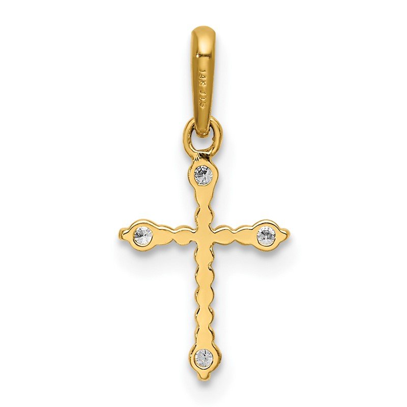 14k Polished Beaded CZ Cross Charm