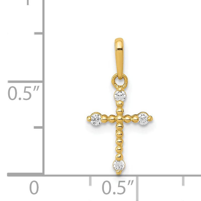 14k Polished Beaded CZ Cross Charm