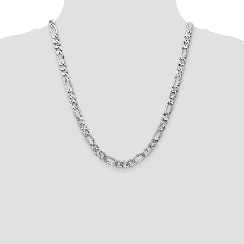 14K White Gold 20 inch 7mm Flat Figaro with Lobster Clasp Chain