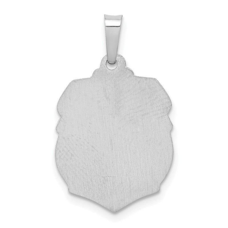 14k White Gold Polished and Satin Hollow Small St Michael Medal Badge Pendant