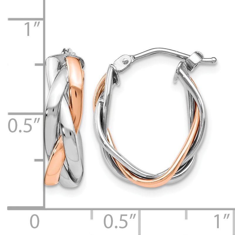 14K with White Rhodium and Rose Gold Plating Polished Hinged Hoop Earrings