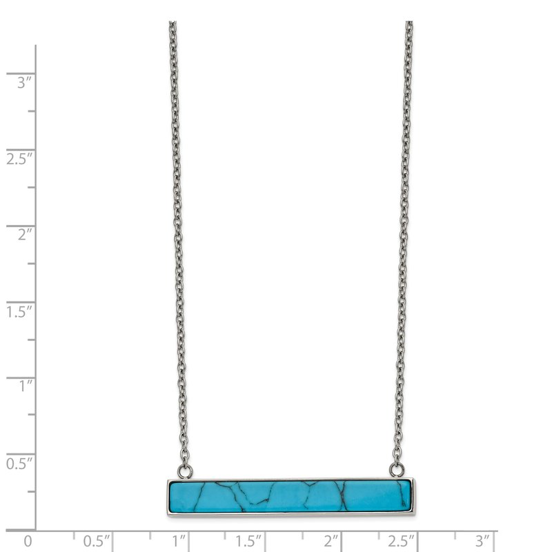 Stainless Steel Polished Reconstructed Howlite Bar on a 17.75 inch Cable Chain with a 1.75 inch Extension Necklace