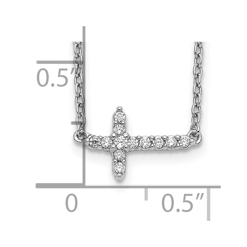 14k White Gold 1/10 carat Diamond Sideways Cross 18 inch Necklace