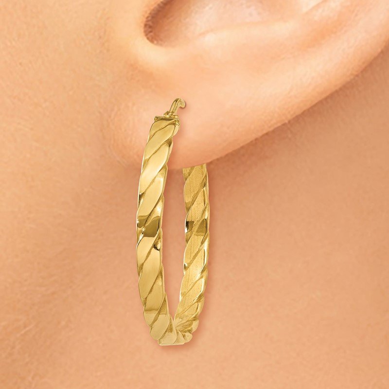 14K Large 3mm Patterned Hoop Earrings