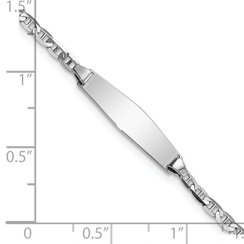 14k White Gold Polished Semi-Solid Chain/Solid Plate Anchor Link Soft Diamond Shape 20x5.5mm Plate 6 inch Baby/Child ID Bracelet
