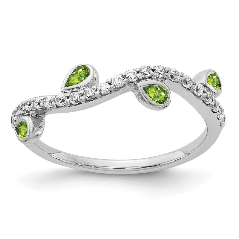 14k White Gold Diamond and Pear Amethyst Curved Ring