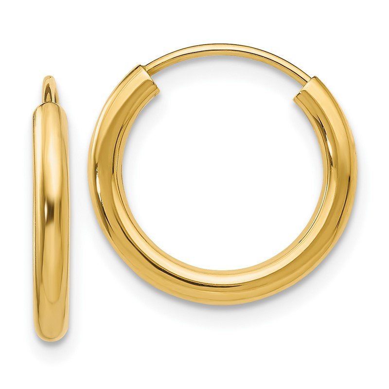 14k 2x16mm Polished Round Endless Tube Hoop Earrings