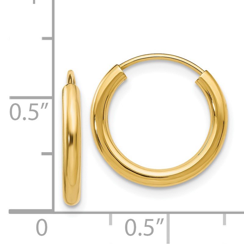 14k 2x16mm Polished Round Endless Tube Hoop Earrings