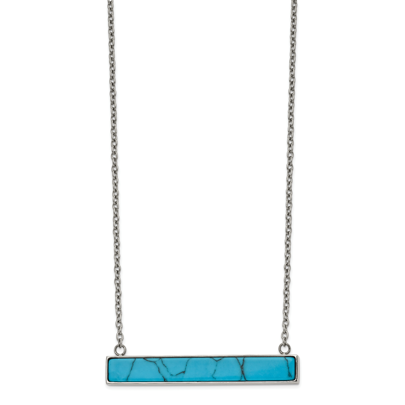 Stainless Steel Polished Reconstructed Howlite Bar on a 17.75 inch Cable Chain with a 1.75 inch Extension Necklace