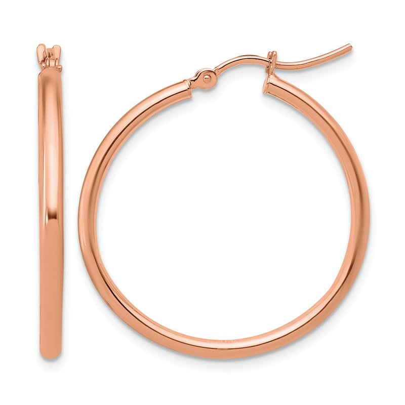 14K Rose Gold 2x30mm Polished Hoop Earrings