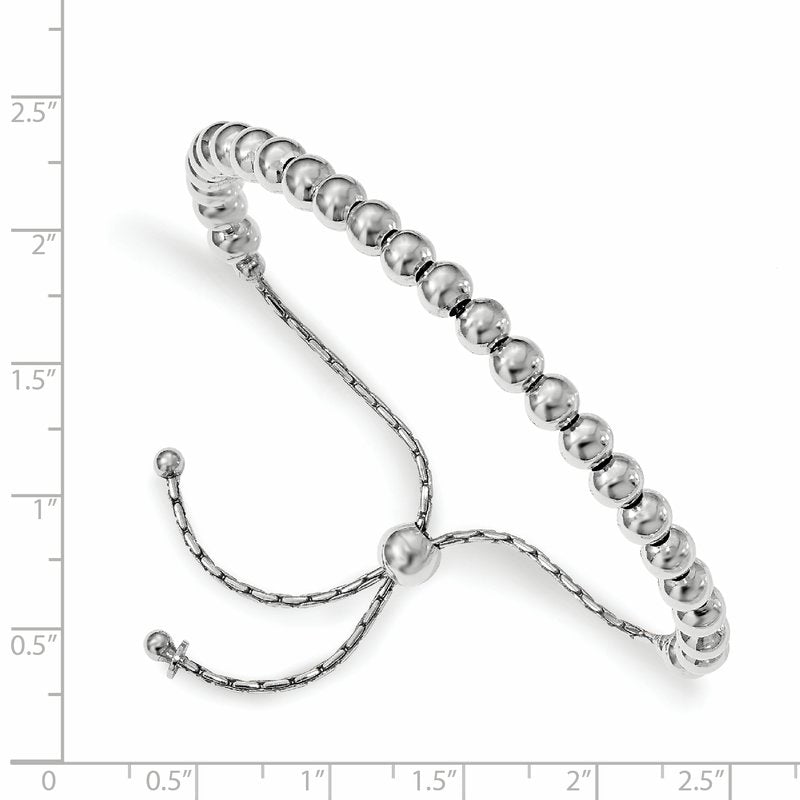 Sterling Silver RH-plated Polished Beaded Adjustable Bracelet
