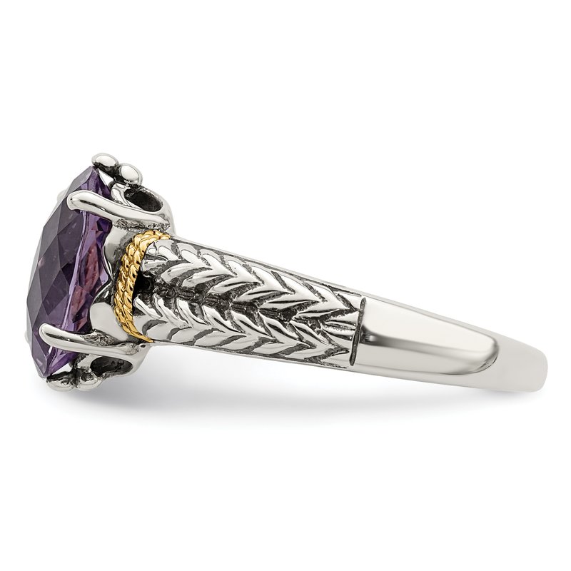 Sterling Silver with 14K Accent Antiqued Oval Amethyst Ring
