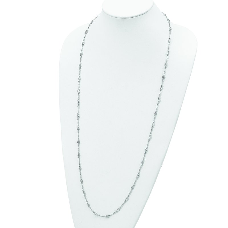 Sterling Silver Rhodium-plated Brilliant-cut Round CZ 42 Station 36 Inch Necklace