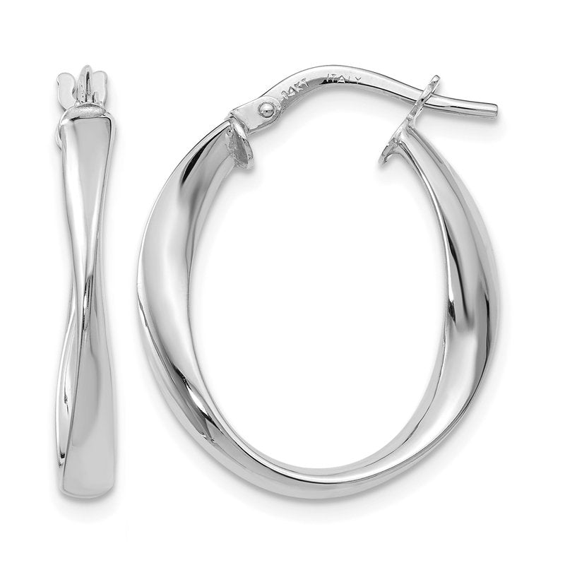 14K with White Rhodium Plating Polished Hoop Earrings