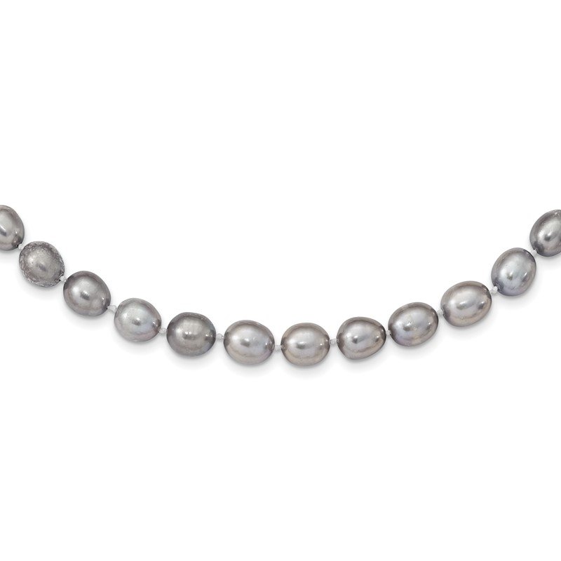 14k White Gold 8-9mm Grey Rice Freshwater Cultured Pearl 16 inch Necklace