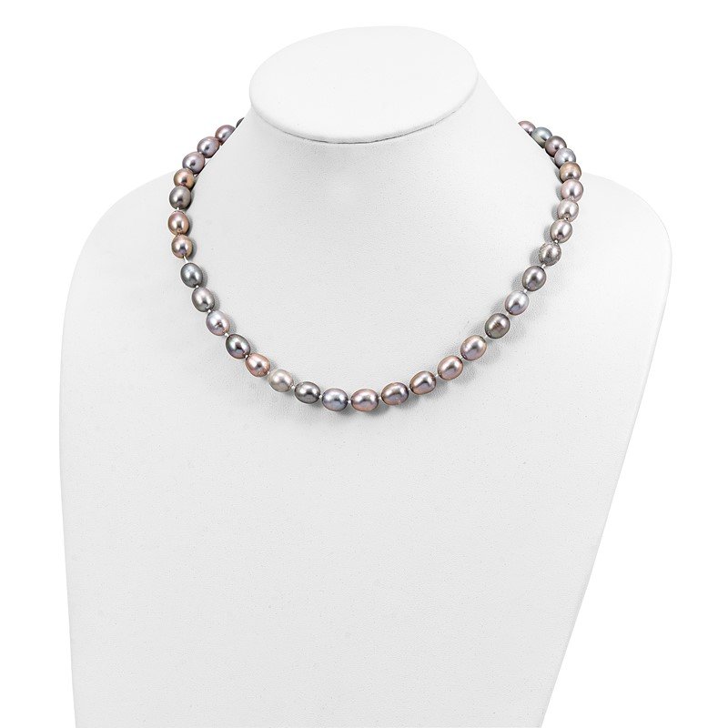 14k White Gold 8-9mm Grey Rice Freshwater Cultured Pearl 16 inch Necklace
