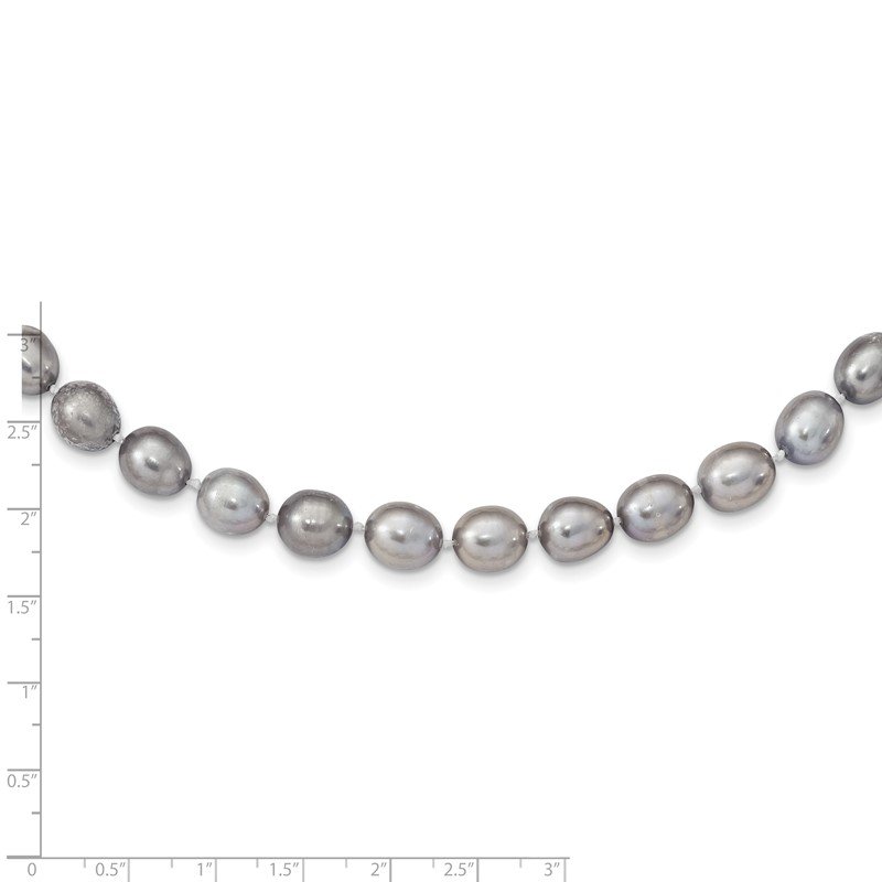 14k White Gold 8-9mm Grey Rice Freshwater Cultured Pearl 16 inch Necklace