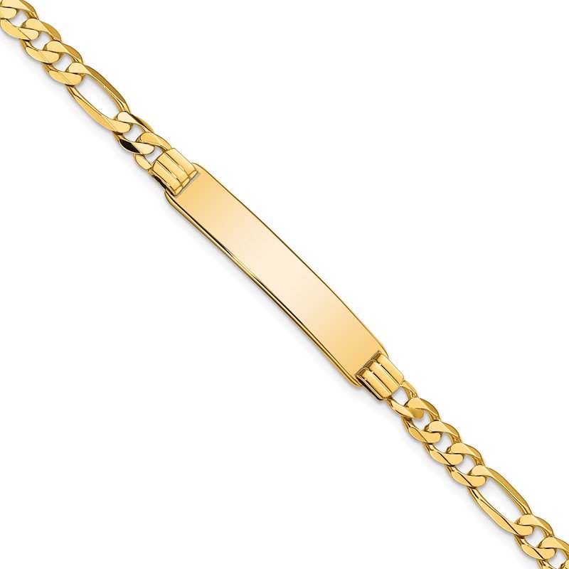 14k Polished Solid Chain/Solid Plate Flat Figaro Link 33.5x7mm Plate 7 inch ID Bracelet