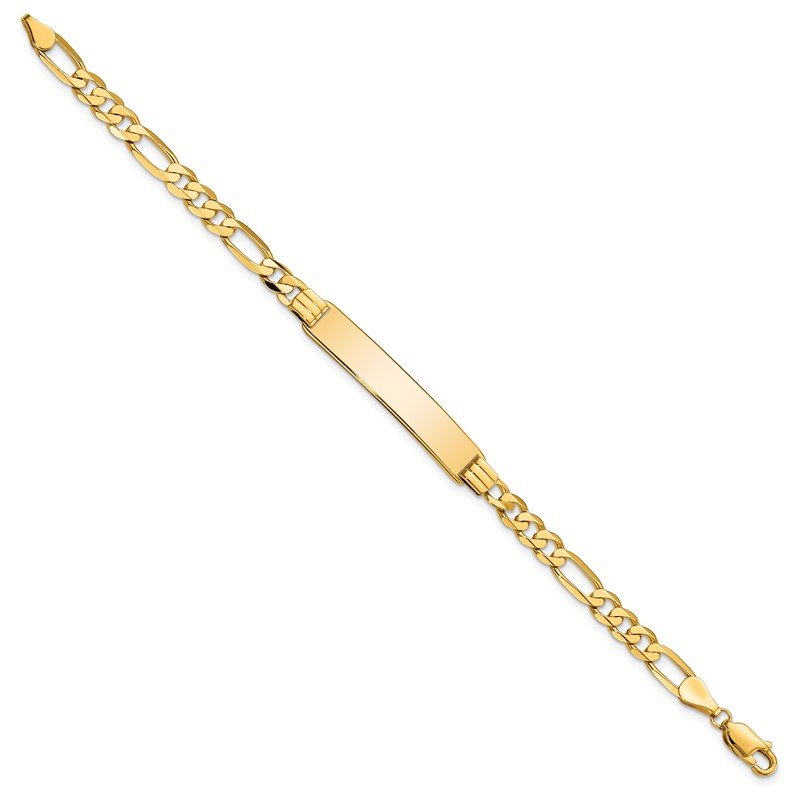 14k Polished Solid Chain/Solid Plate Flat Figaro Link 33.5x7mm Plate 7 inch ID Bracelet