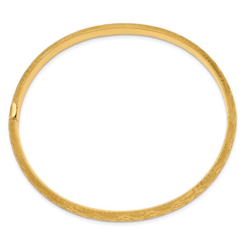 14k 4/16 Diamond-cut Fancy 6.50mm Hinged Oval Bangle Bracelet