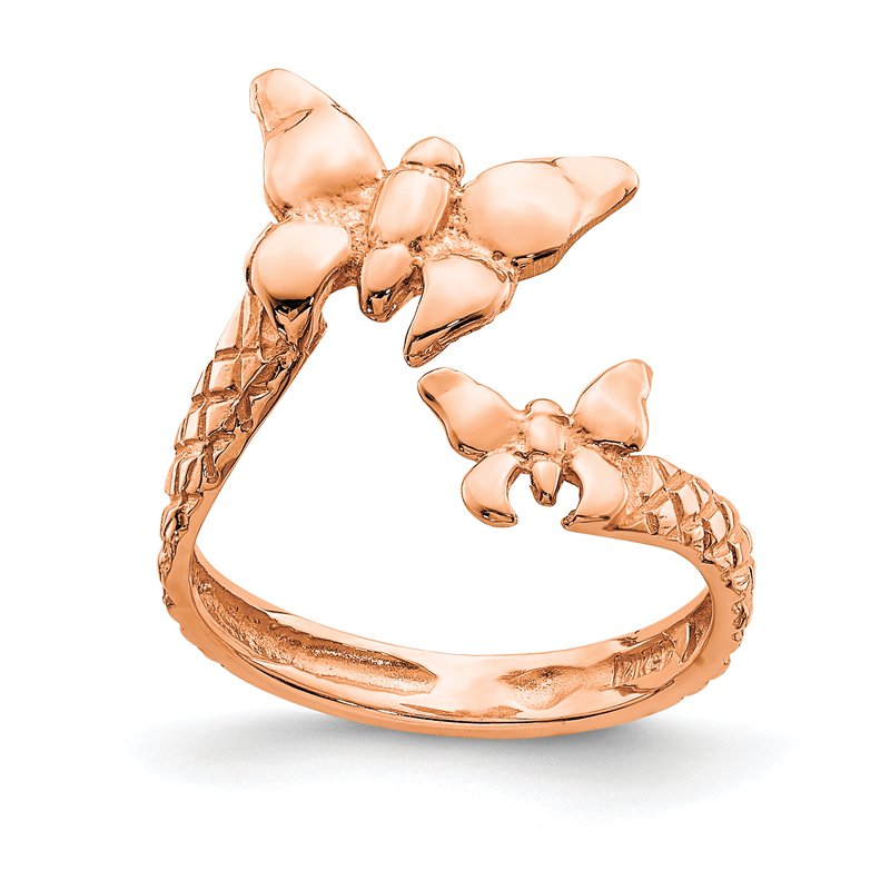 14K Rose Polished &amp; Textured Butterfly Toe Ring