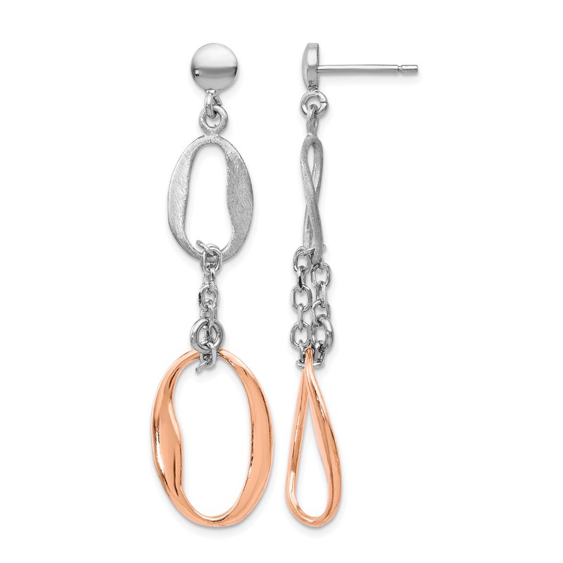 Sterling Silver Rose-plated Polished Scratch-finish Earrings
