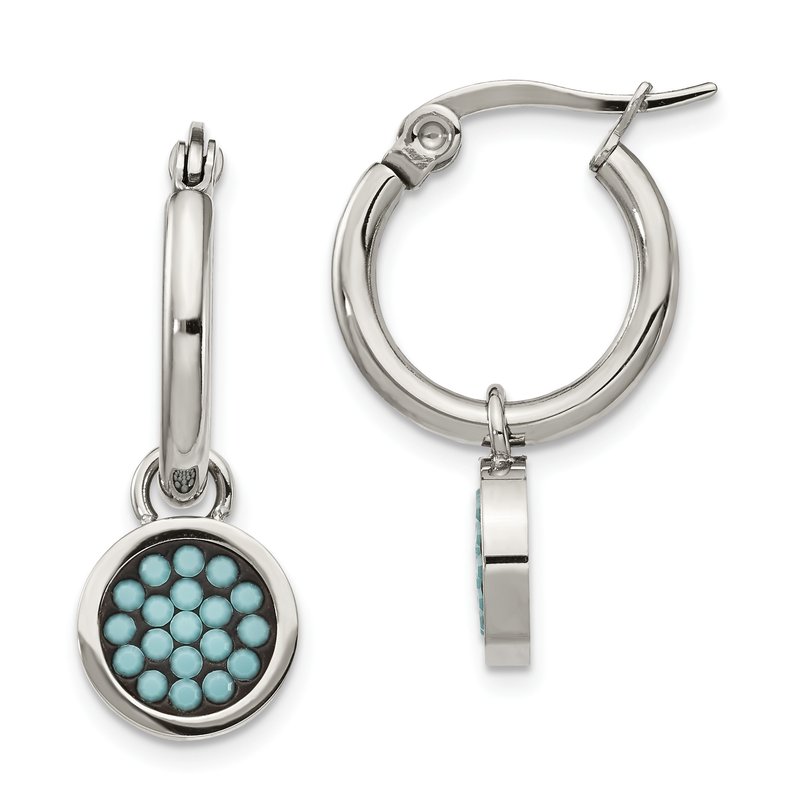 Stainless Steel Polished with Preciosa Crystal Circle Dangle Hoop Earrings
