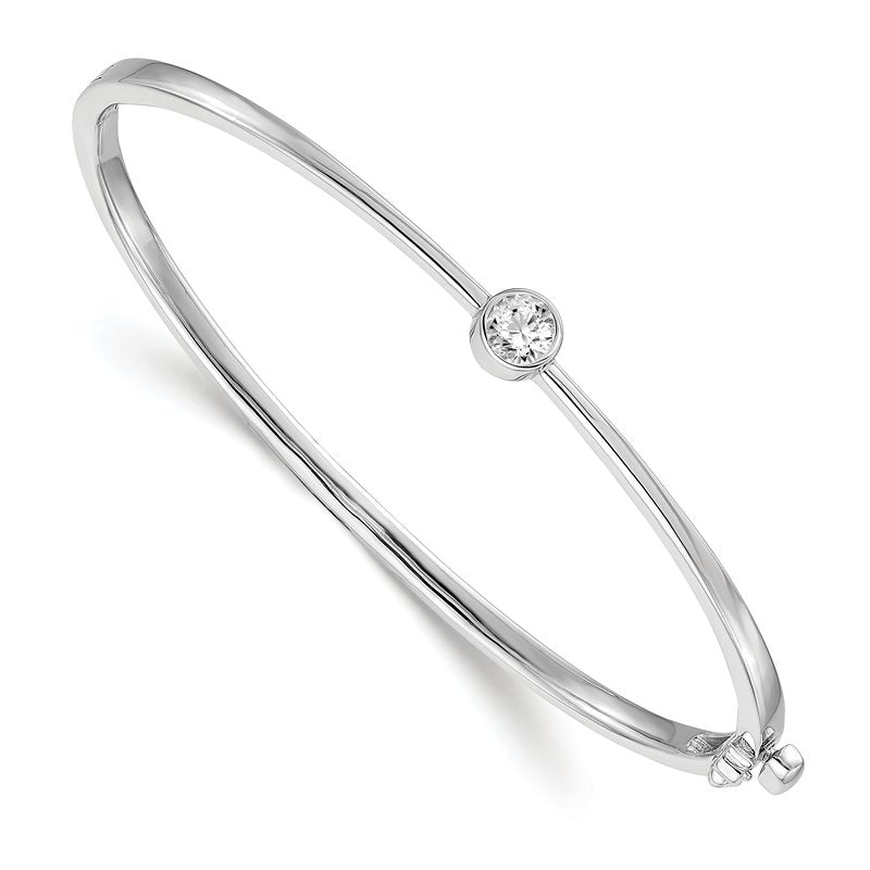 14k White Gold Complete 1/4 carat A Diamond Hinged Oval Bangle Bracelet