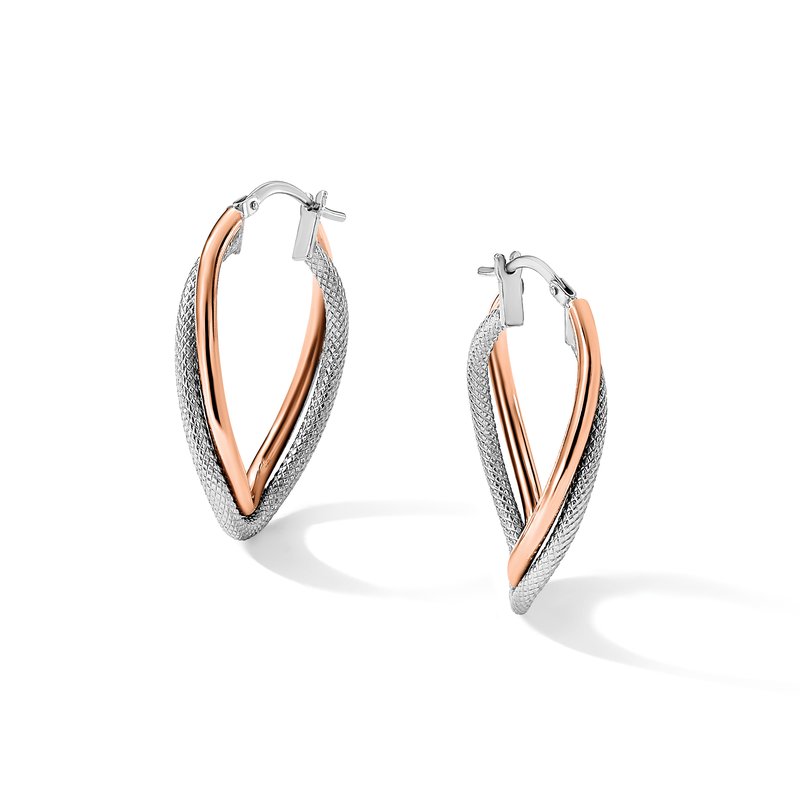 Sterling Silver Rose-tone Textured Hoop Earrings