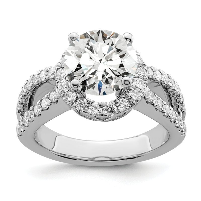 14K White Gold 3/4 carat Lab Grown Diamond VS/SI  D E F  Semi Mount Round Halo Engagement Ring