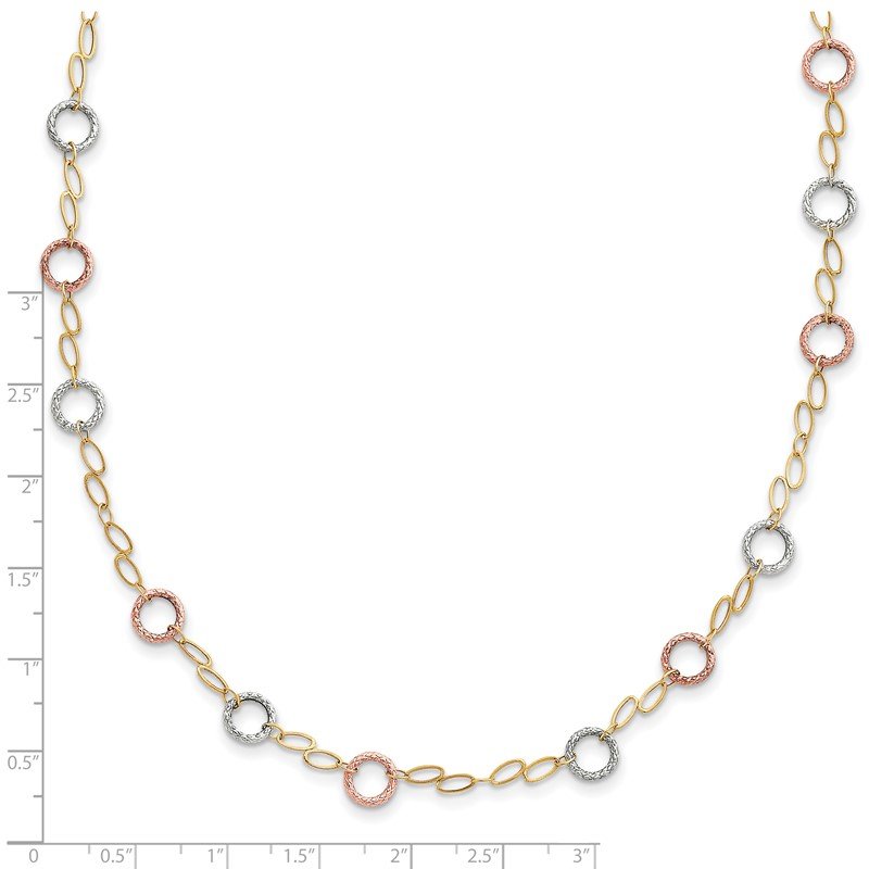 14k Tri-color Polished and Textured Round Circles and Ovals 18 inch Necklace