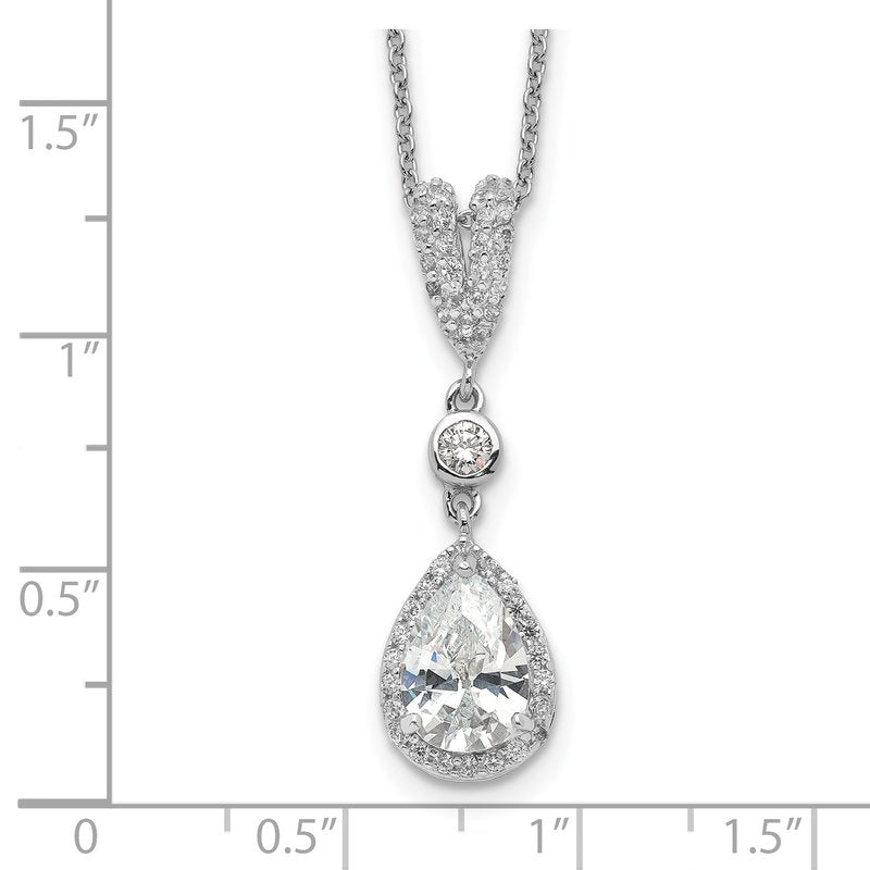 Sterling Silver Rhodium-plated Brilliant-cut CZ Teardrop and Bezel Halo 18 Inch Necklace