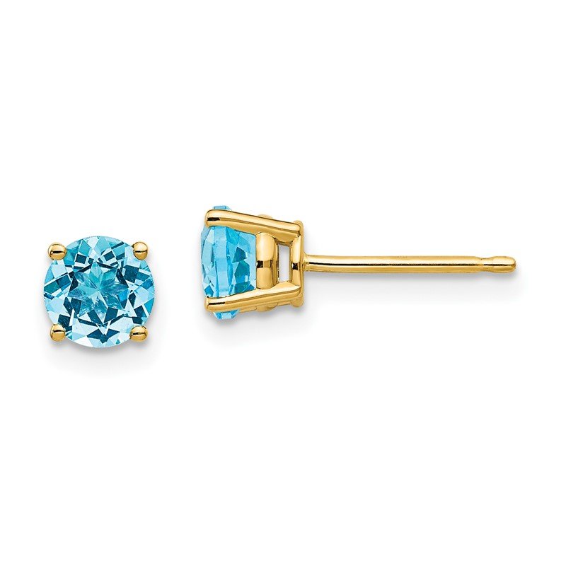 14k 5mm Round Blue Topaz Post Earrings