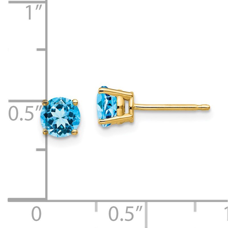 14k 5mm Round Blue Topaz Post Earrings