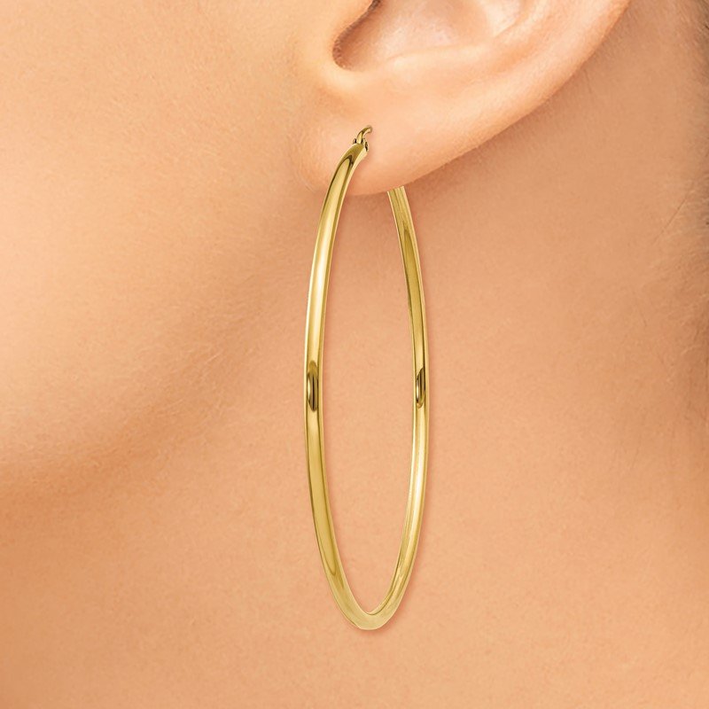 14k 2x55mm Polished Lightweight Tube Hoop Earrings