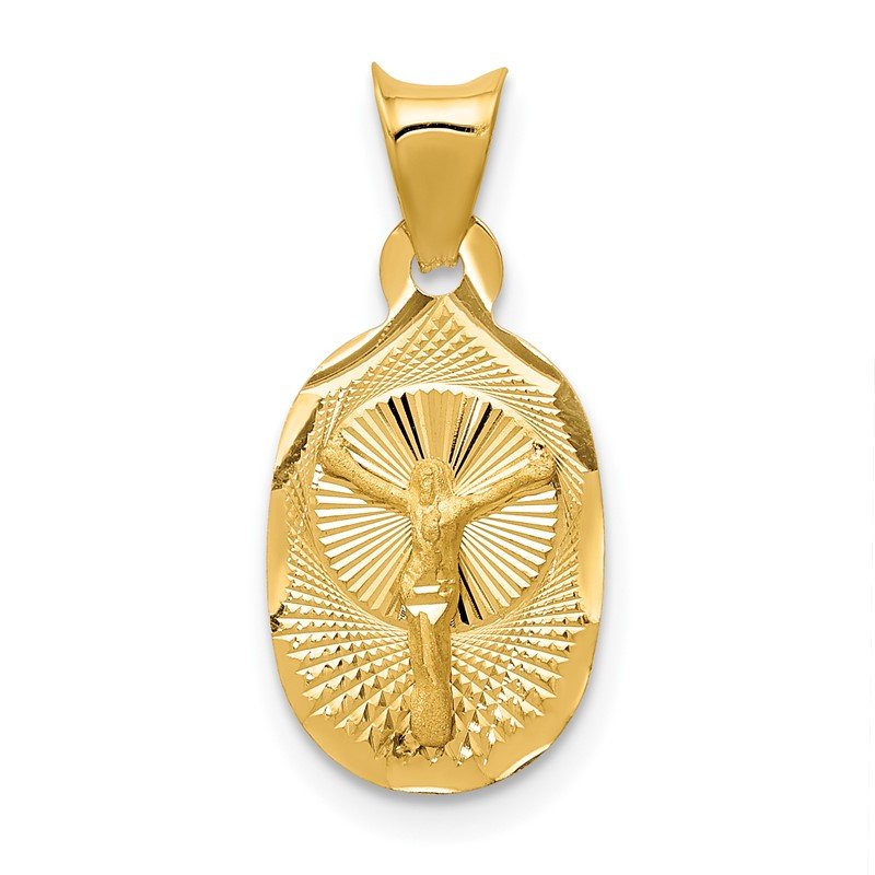 14K Polished Diamond-cut Corpus Oval Pendant