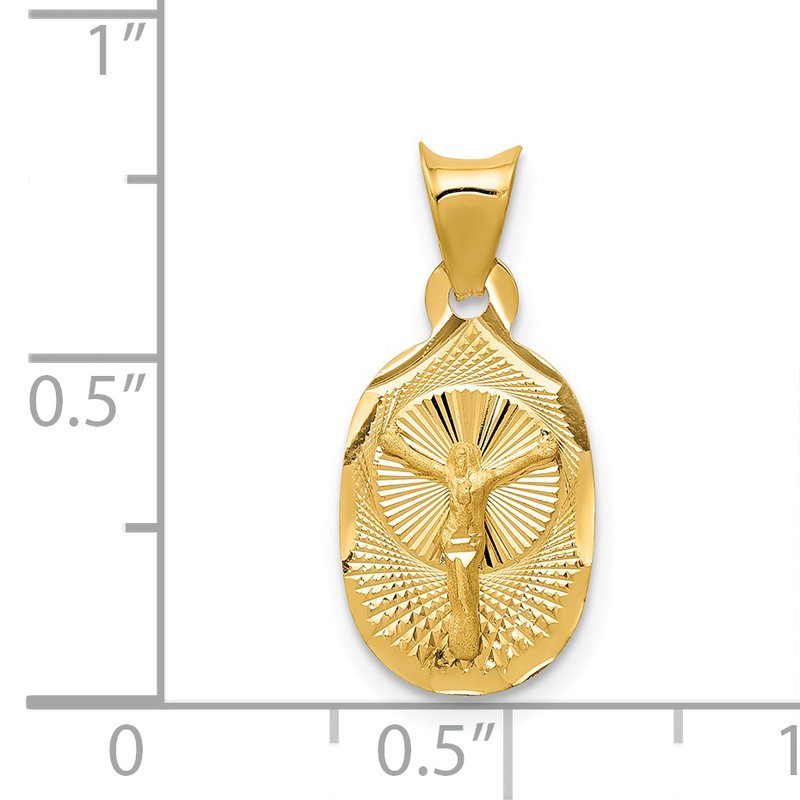 14K Polished Diamond-cut Corpus Oval Pendant