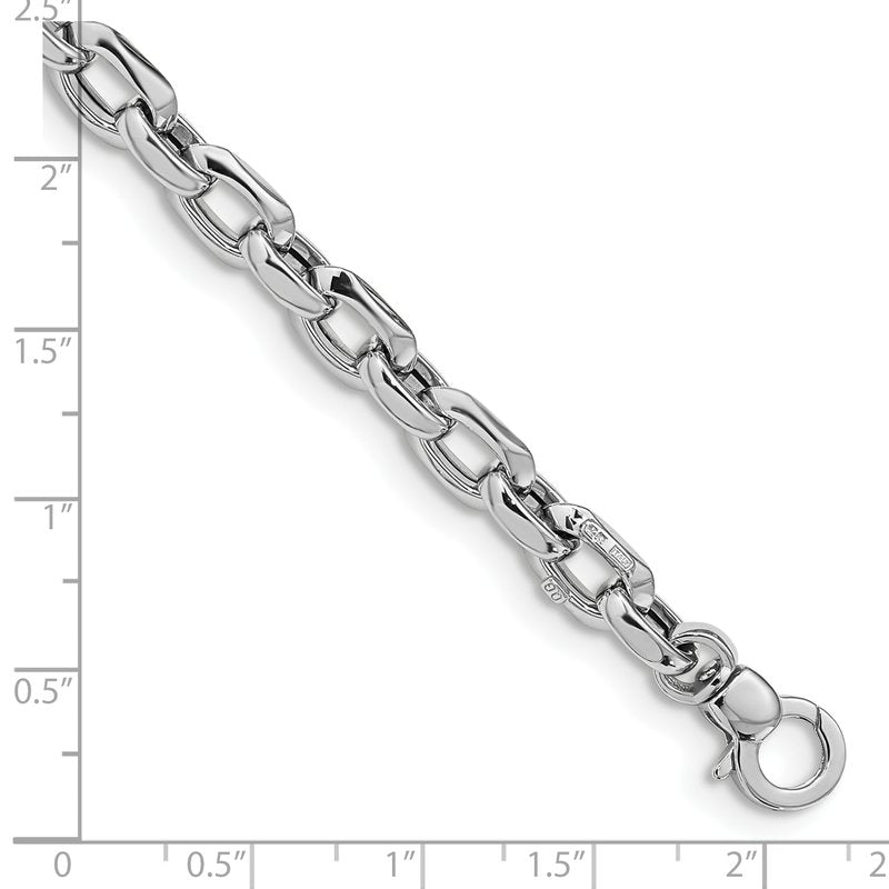 14K White Gold Polished 6.75mm Fancy Cable Link 7.5 inch Bracelet