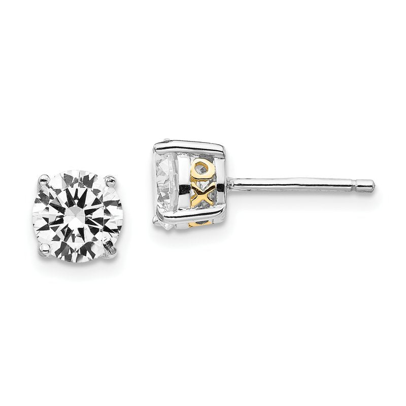 Sterling Silver Rhodium-plated with Gold-plated Accent XO Brilliant-cut 6.5mm CZ Stud Post Earrings