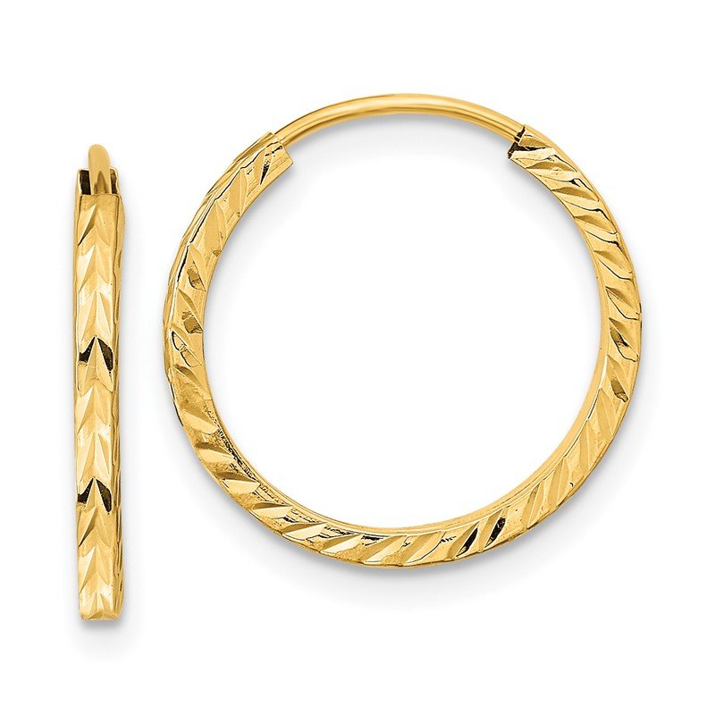 14k 1.35x17mm Diamond-cut Square-Tube Endless Hoop Earrings