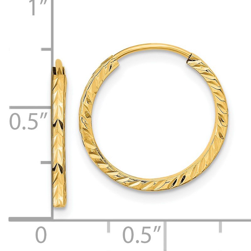 14k 1.35x17mm Diamond-cut Square-Tube Endless Hoop Earrings