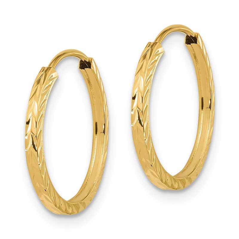14k 1.35x17mm Diamond-cut Square-Tube Endless Hoop Earrings
