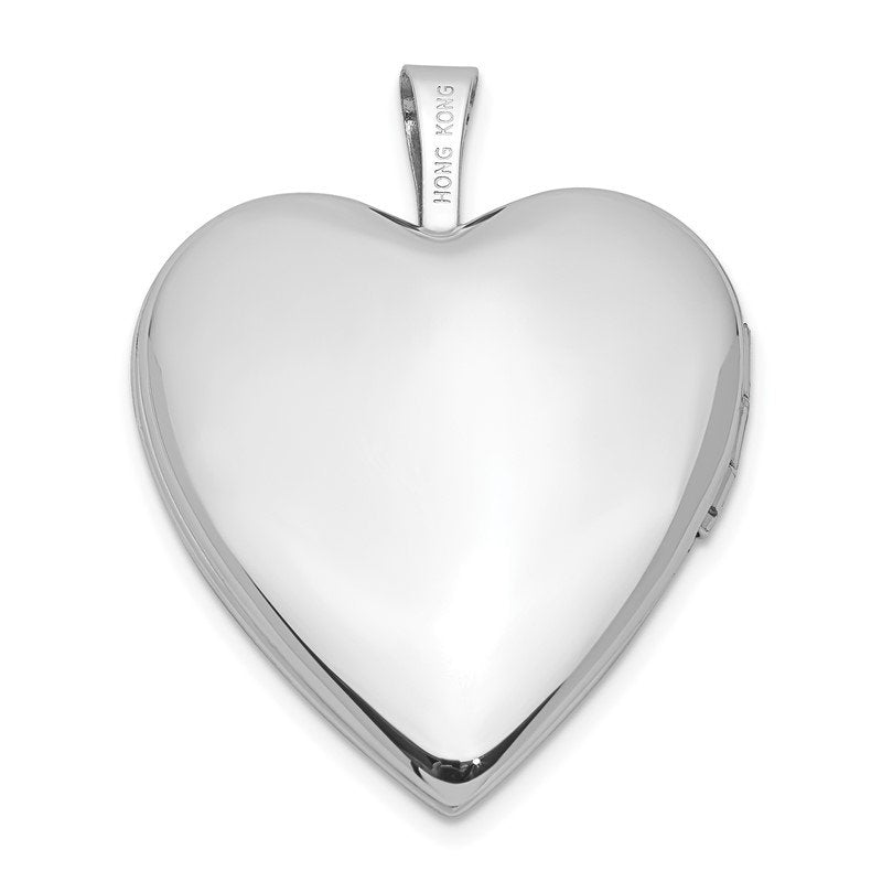 14k White Gold Diamond Satin and Diamond-cut Cross 20mm Heart Locket